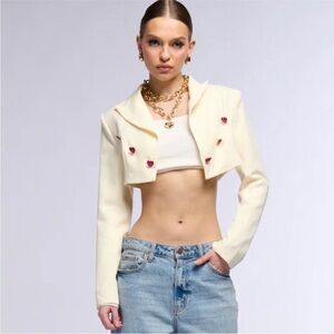 AKIRA Cream Cropped Jacket with Heart Accents